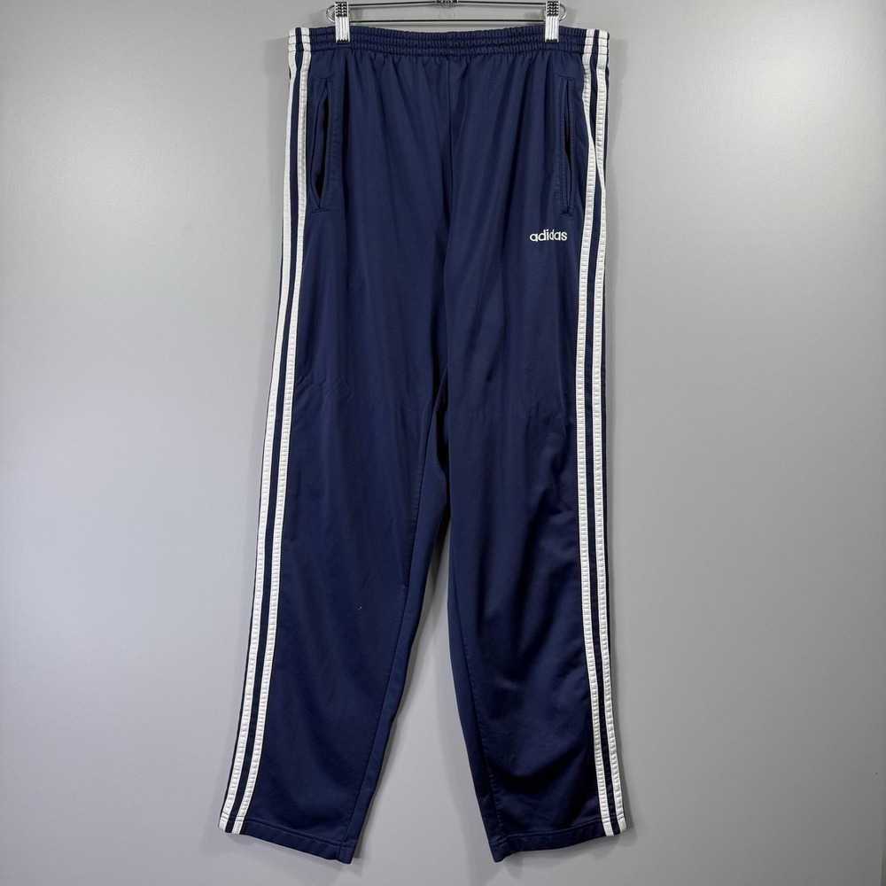 Adidas Tear Away Track Pants Mens Large Blue Snap Side Stripes Warm Up Athletic